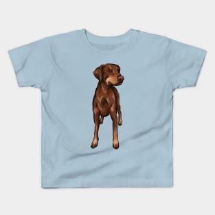 Chocolate and Tan Doberman Dog | Uncropped Natural Ears Kids T-Shirt